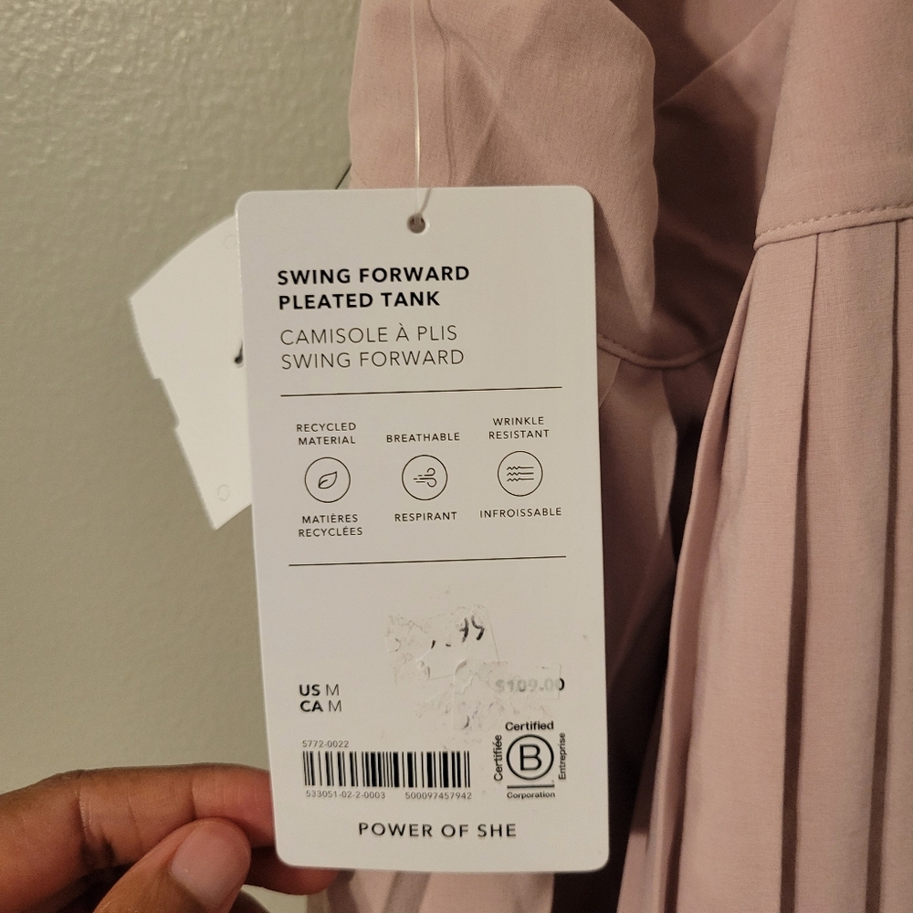 Athleta Swing Forward Pleated Athletic RacerbackTank. Plum Light Pink. Size M - Picture 9 of 11